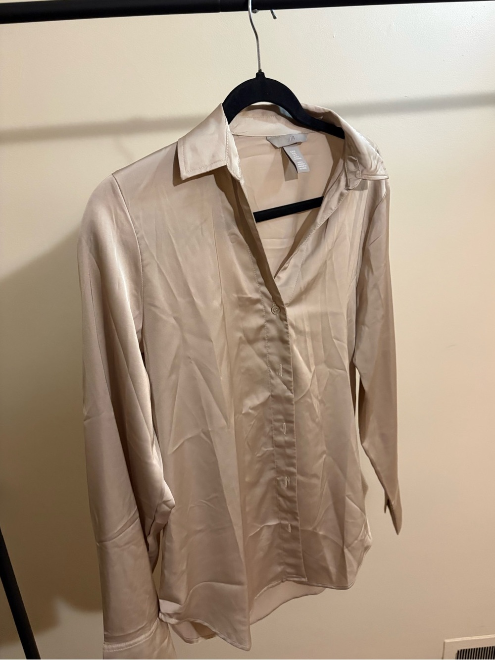 H&M Satin Button-Down Shirt in Light Beige